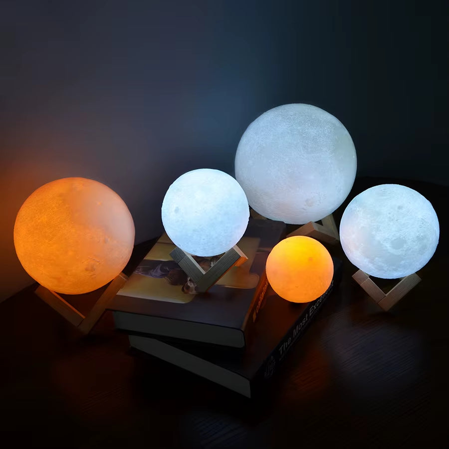 Enchanting 3D Printed Starry Sky Moon Light - Colorful Rechargeable Touch Night Lamp for Home Decor and Perfect Gift
